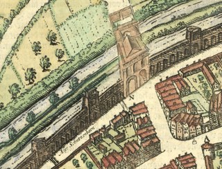 Blutturm als Teil der Stadtbefestigung, Ausschnitt aus dem Plan von Braun und Hogenberg